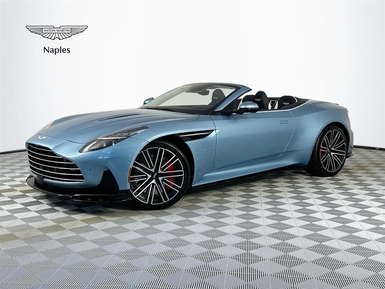 2026 Aston Martin DB12 Volante S in Caribbean Blue — front three-quarter view